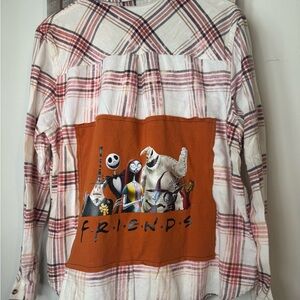 Women's plaid bleached flannel  Jack Skellington Orange brown shirt Xl